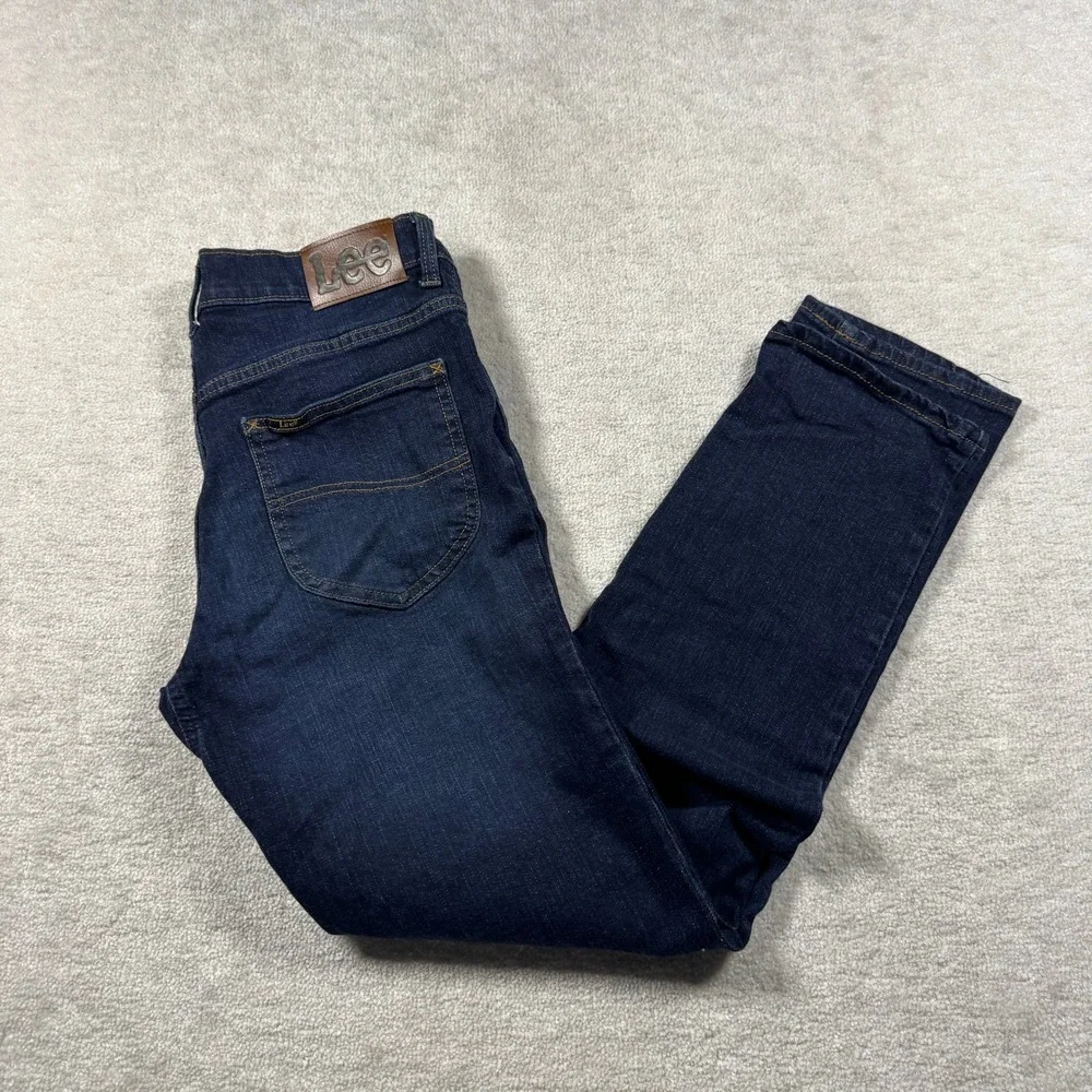Lee Jeans Mens 29x30 Dark Wash Blue Straight Leg Stretch Denim 5-Pocket Pants